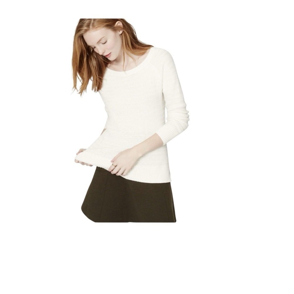 Loft Basket Weave Cotton Blend Beige Sweater Top